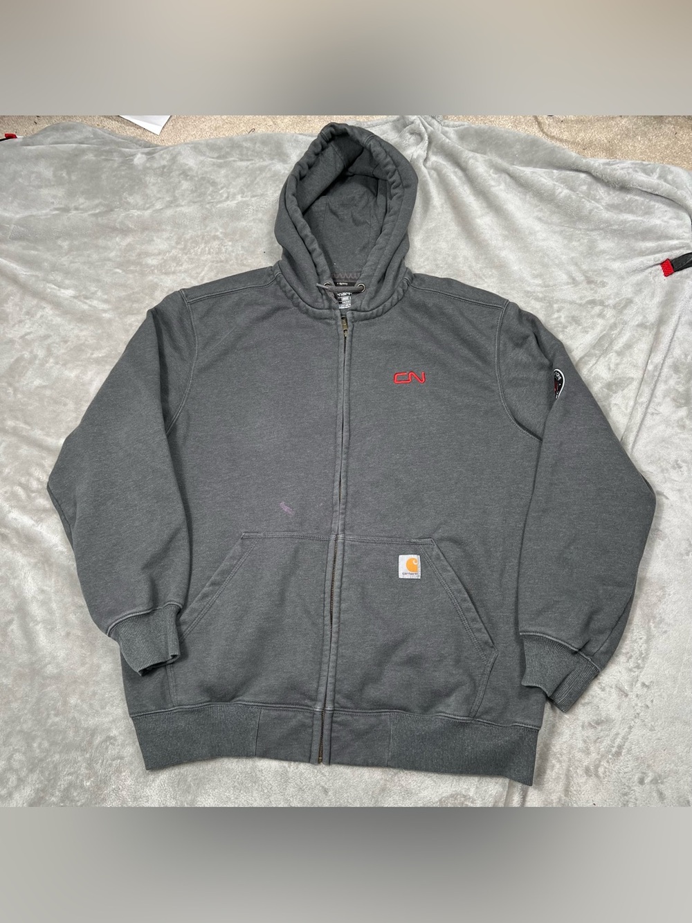 Carhartt Rain Defender Hoodie Mens XL Gray Loose Fit Full Zip Sweatshirt TS0614